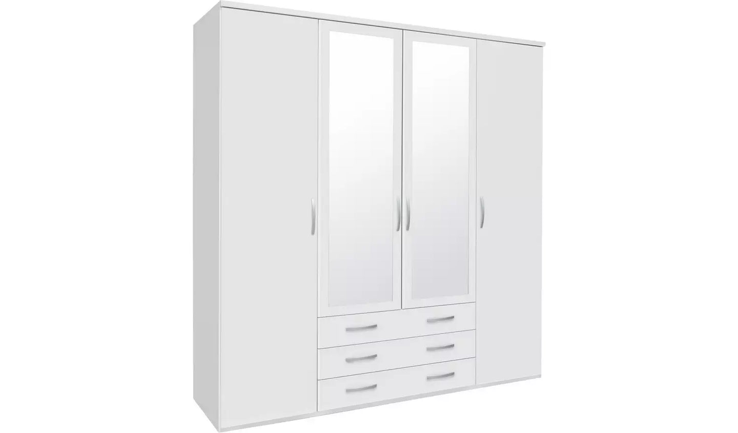 Assembled Hallingford 4 Door 3 Drawer Mirror Wardrobe - White